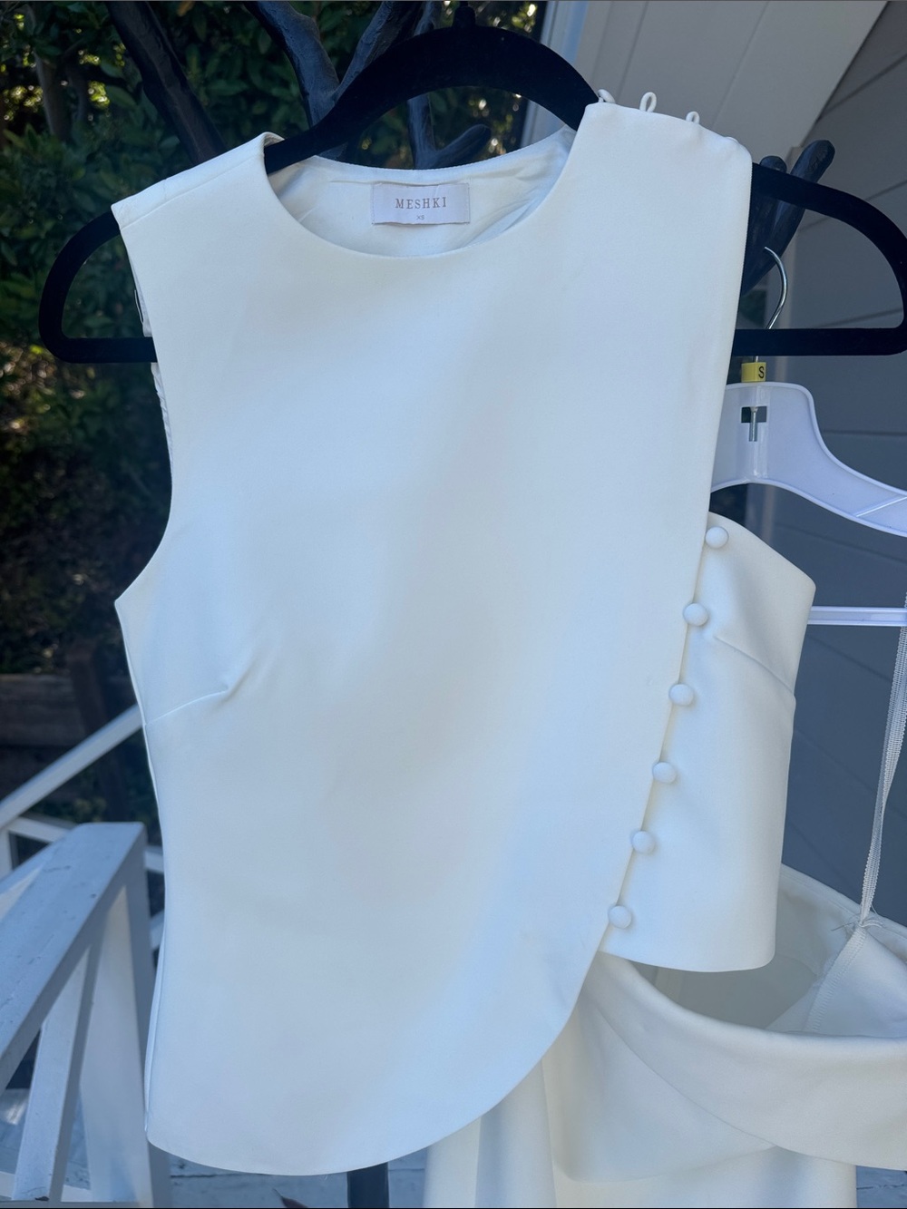 Meshki Ivory Asymmetrical Button-Detail Dress